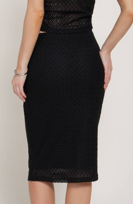 Black Lace Pencil Midi Skirt
