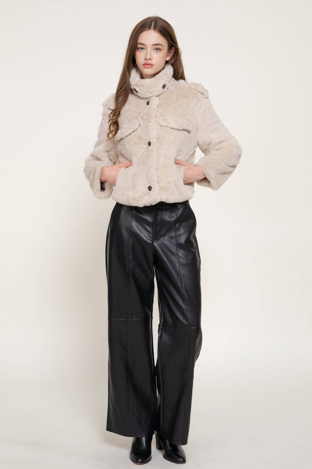 Funnel Neck Faux Fur Jacket