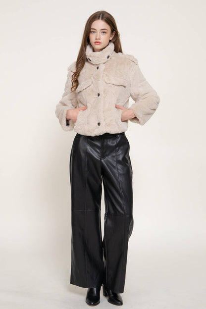 Funnel Neck Faux Fur Jacket