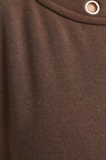 Brown Rivet Short Sleeve Top