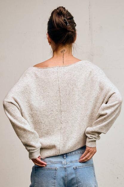 Heather Grey Off-Shoulder Lightweight Knit Sweater