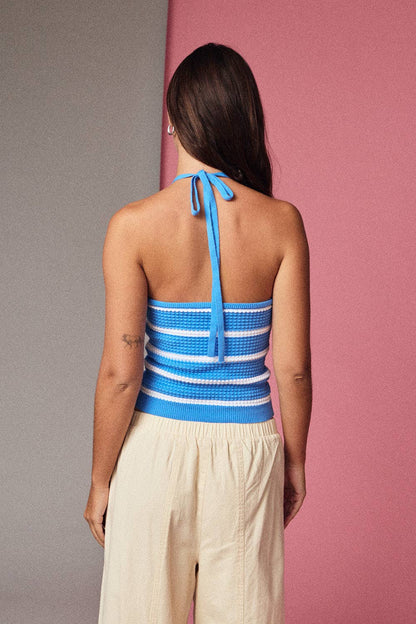 Striped Textured Knit Halter Top