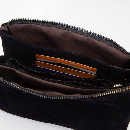 Faux Suede 3 Compartment Crossbody Bag