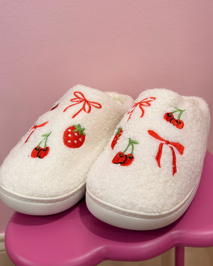 Bows Girly Embroidery Pink/White Slippers