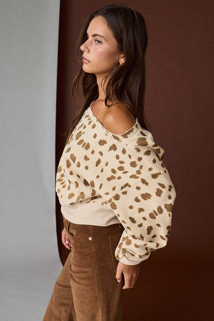 Leopard Print Off-Shoulder Sweatshirt