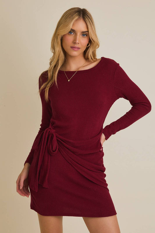 LONG SLEEVE WRAP TIE DRESS