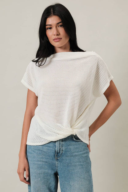 Boat Neck Knit Short Sleeve Top