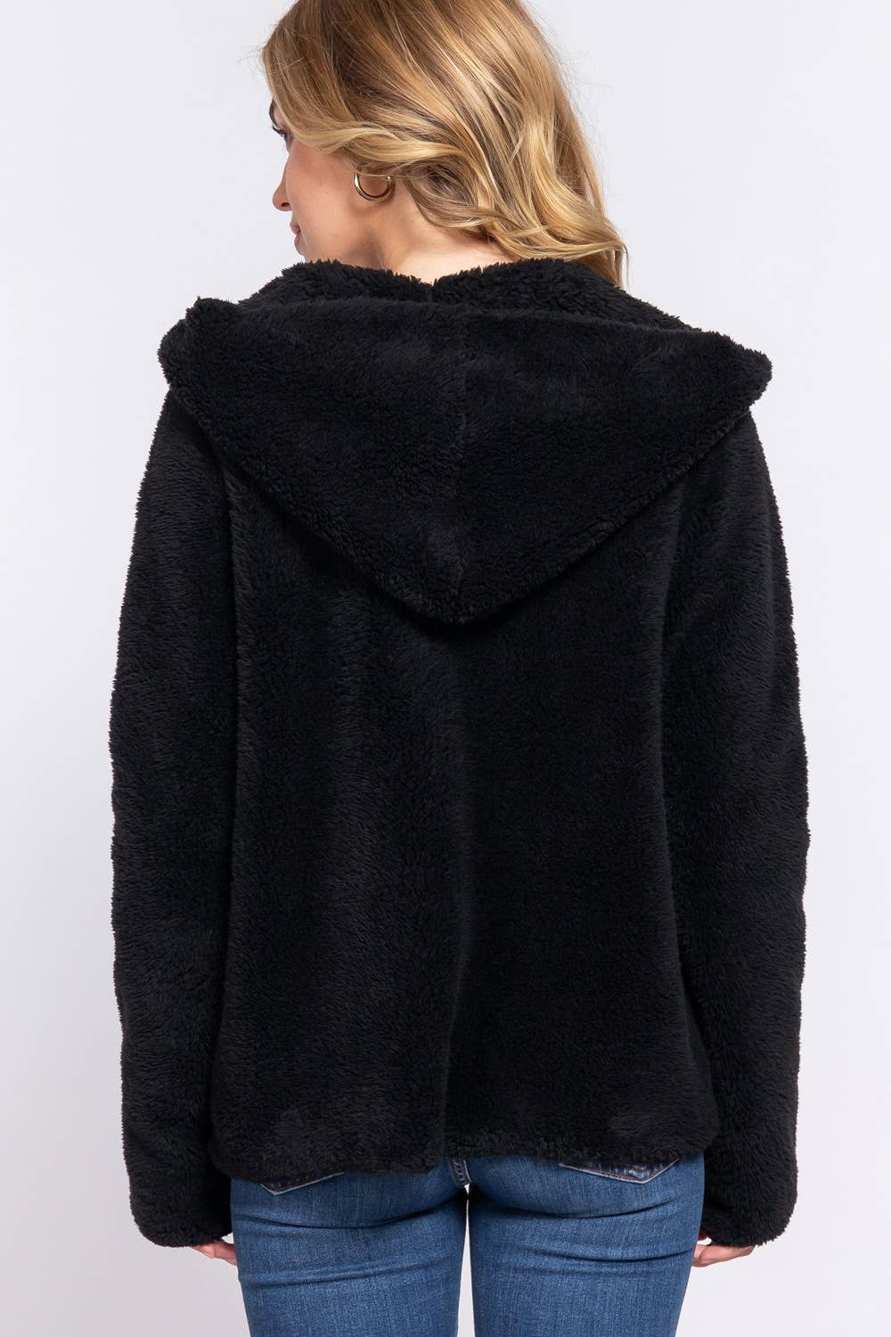 Black Dolman Sleeve Hoodie Sherpa Jacket