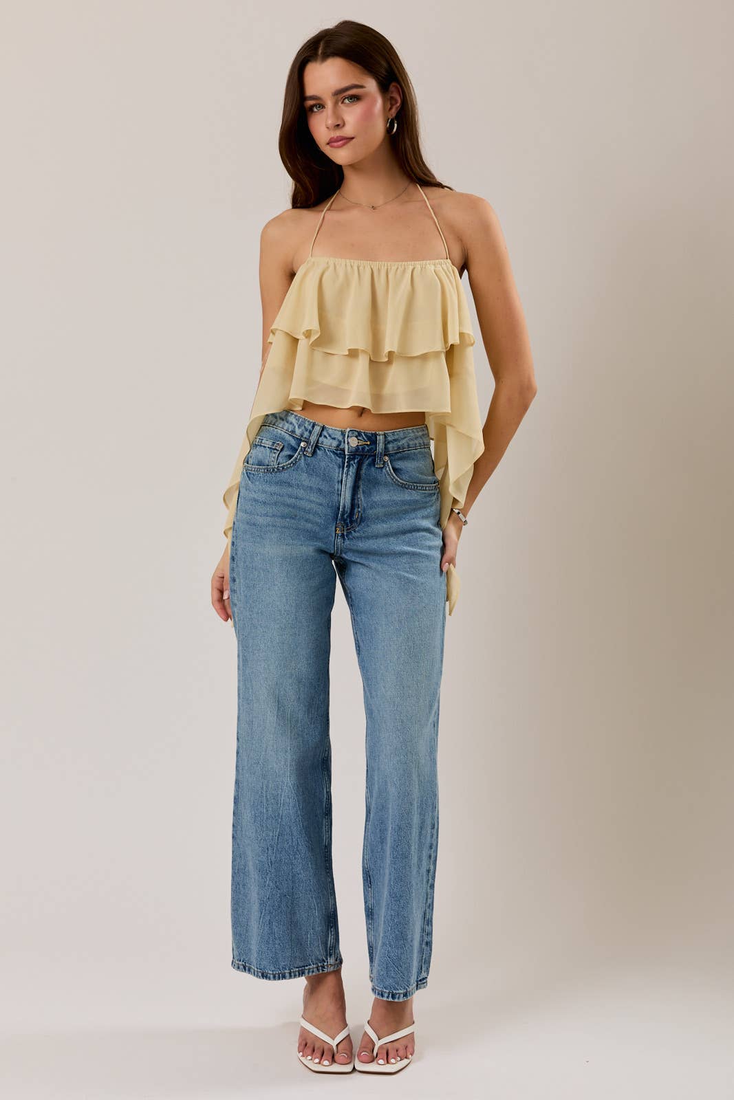 Halter Neck Ruffled Mustard Top