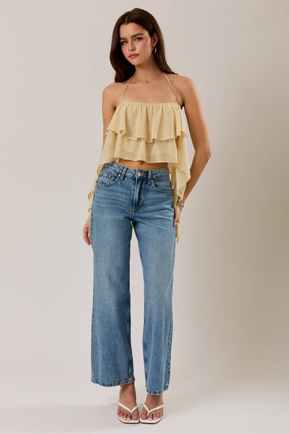 Halter Neck Ruffled Mustard Top
