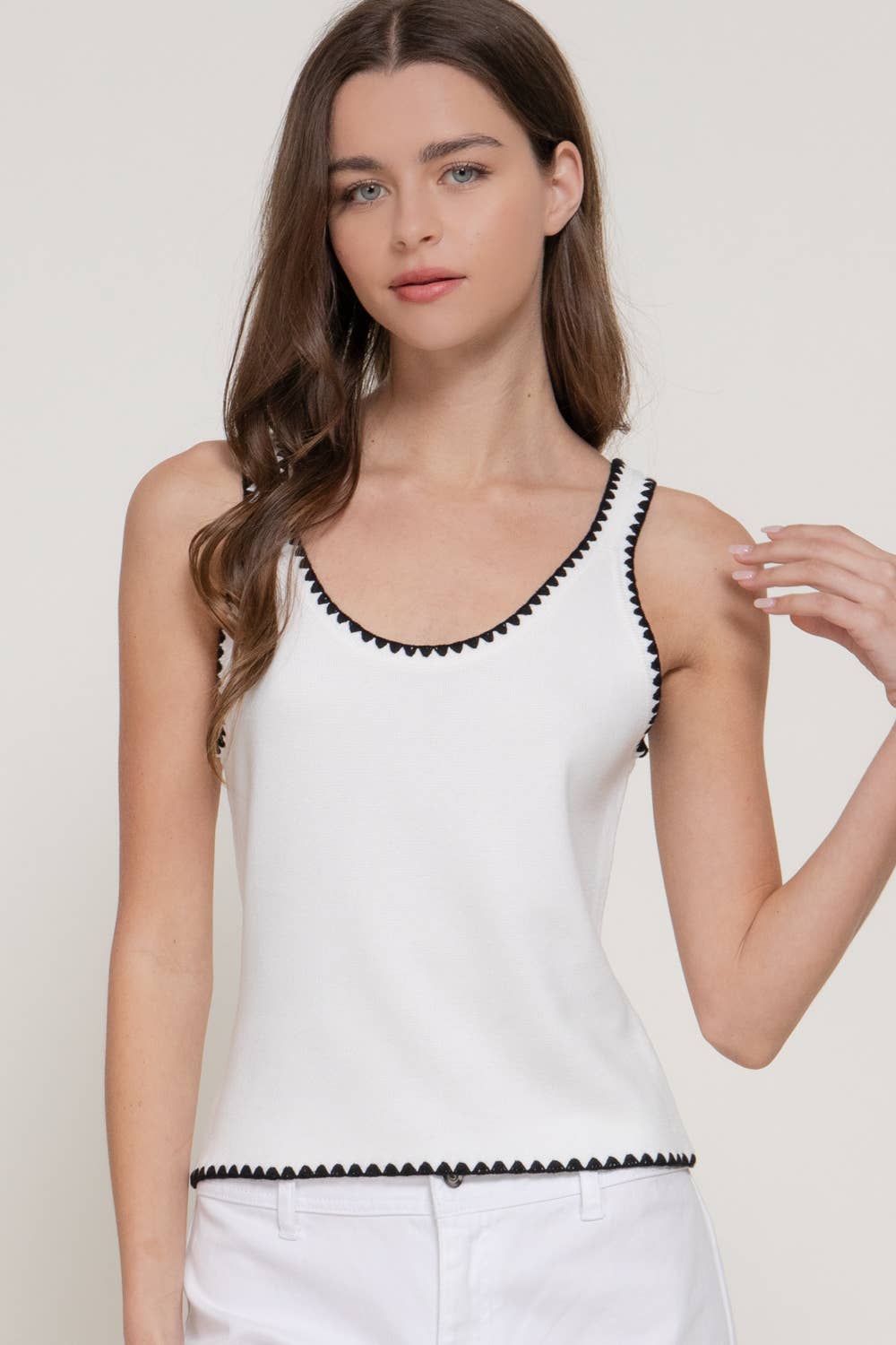 Line Embroidery Detail Sweater Top