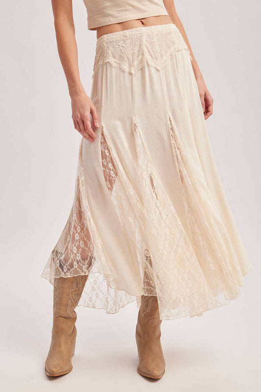 Boho Ivory Lace Maxi Skirt