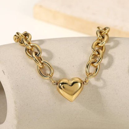 Gold Stainless Steel Chunky Heart Necklace