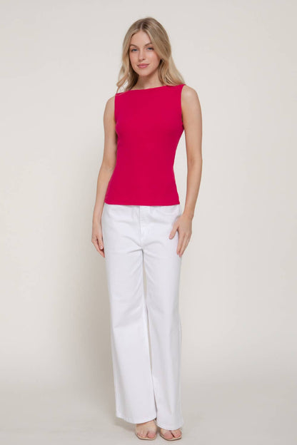 Sleeveless Boat Neck Fitted Cotton Top
