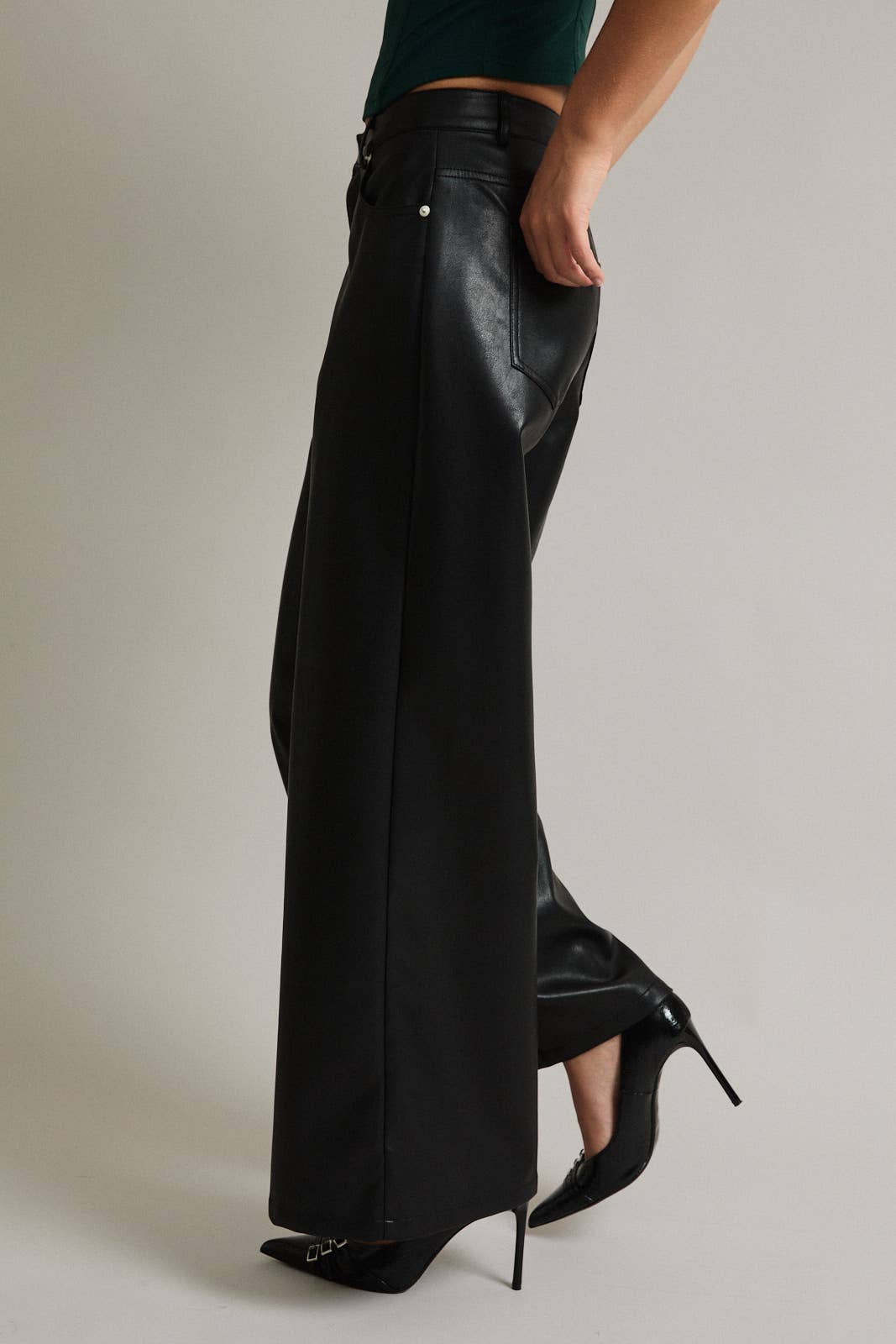High Waist Black Faux Leather Pants