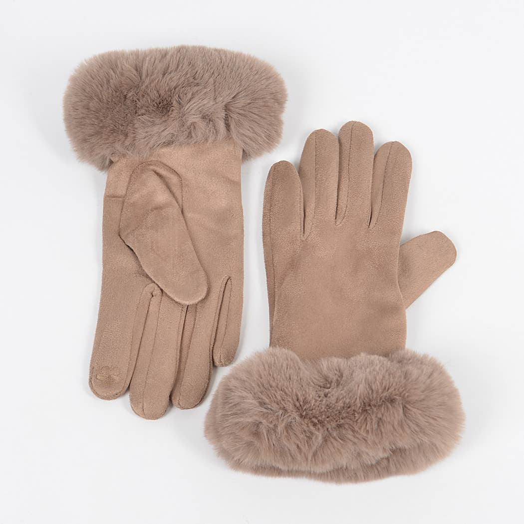 Faux Suede Gloves W faux fur - 3 Colors