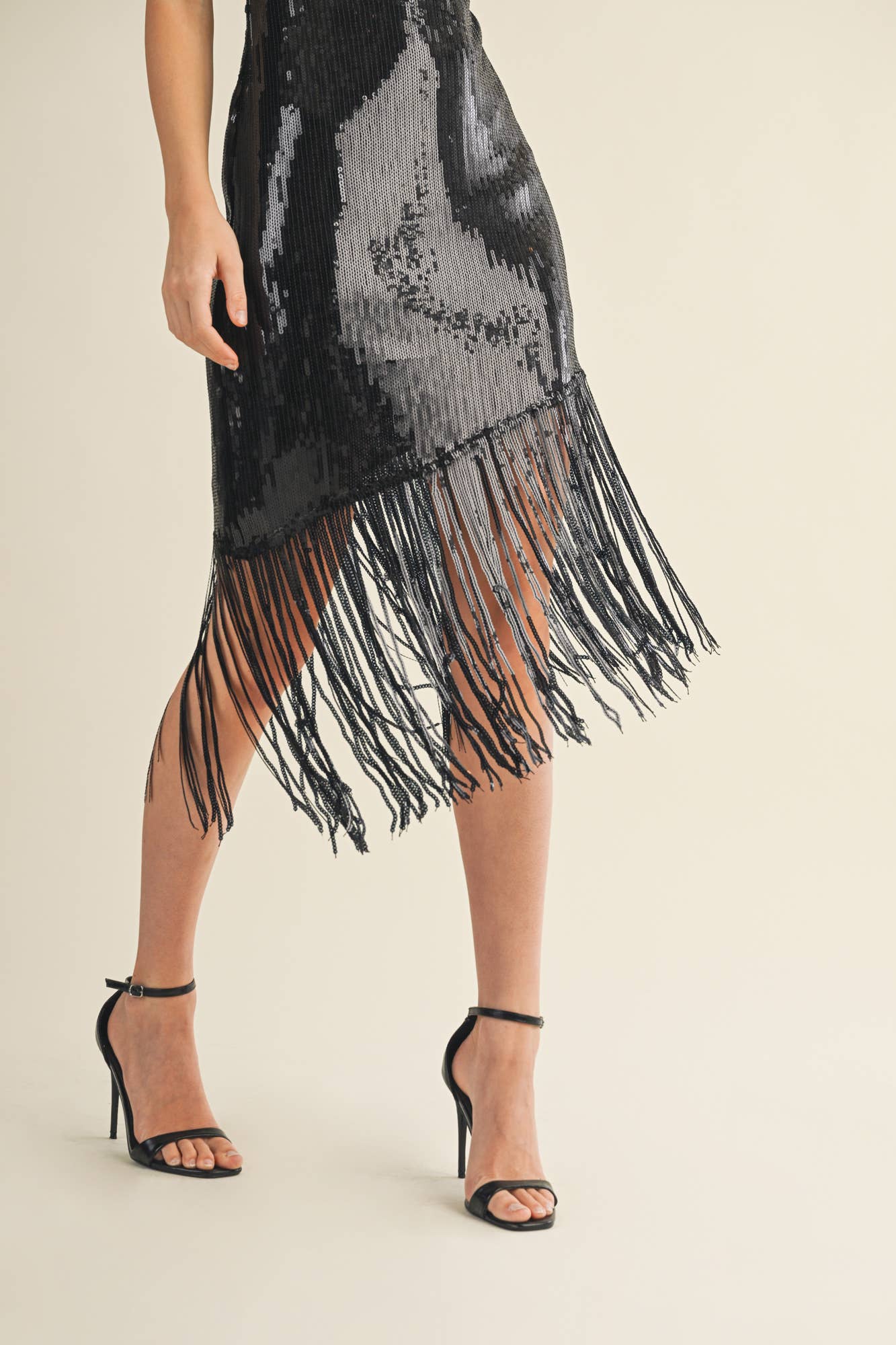 Black Fringe Sparkle Slip Dress