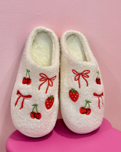 Bows Girly Embroidery Pink/White Slippers