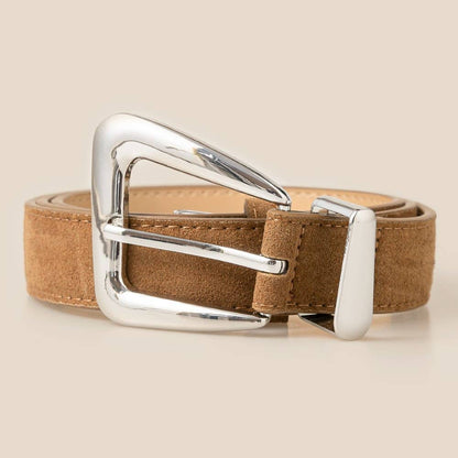Warped Buckle Suede Leather Belt