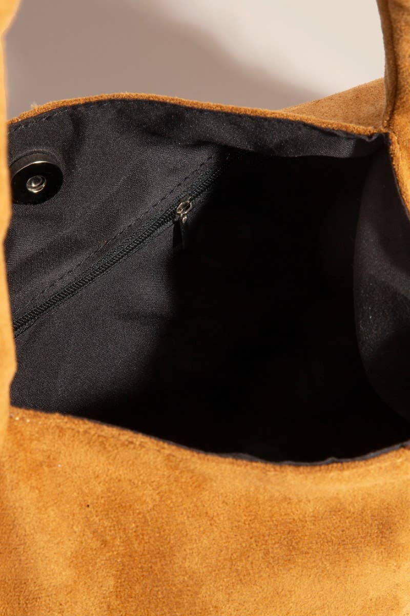 Metallic Studded Khaki Faux Suede Hand Bag