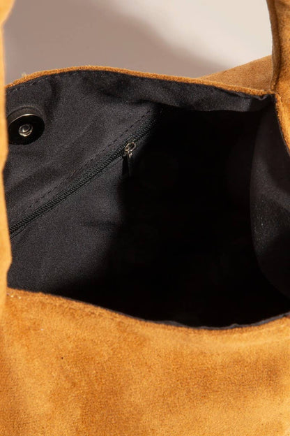 Metallic Studded Khaki Faux Suede Hand Bag