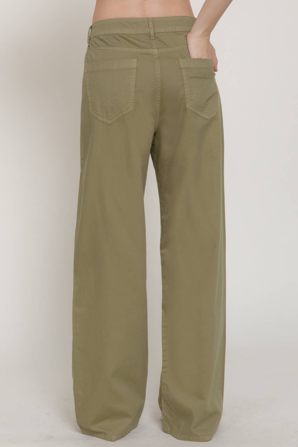 Straight Cotton Twill Long Pants in light olive