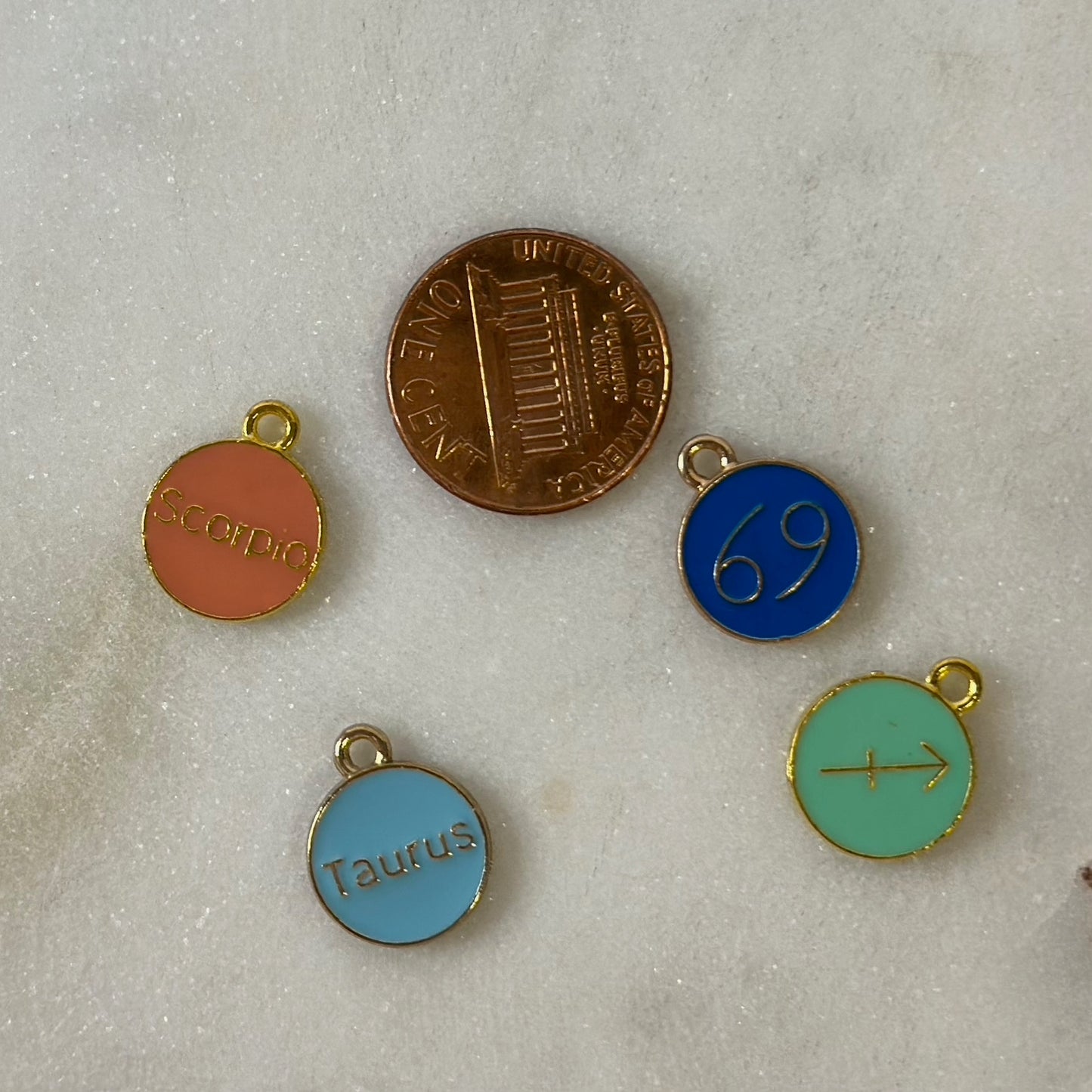 Light Blue Double Sided Gold Zodiac Charms