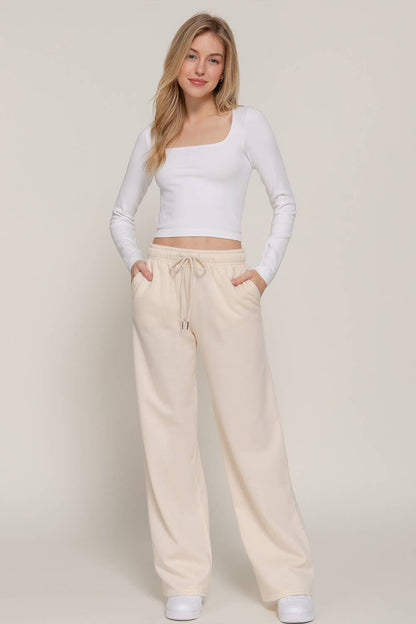 Beige Straight Leg Fleece Jogger Pants