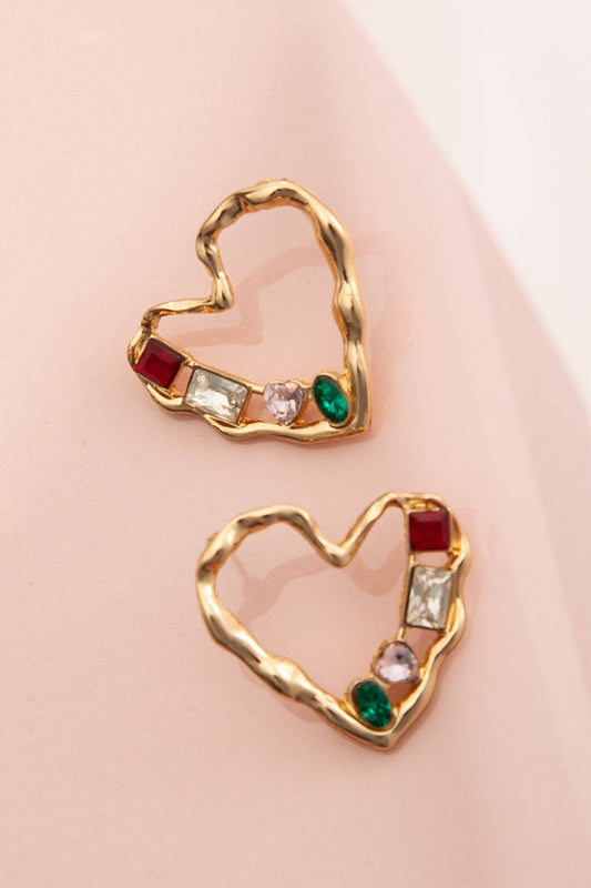 Holiday Gold Rhinestone Heart Earrings