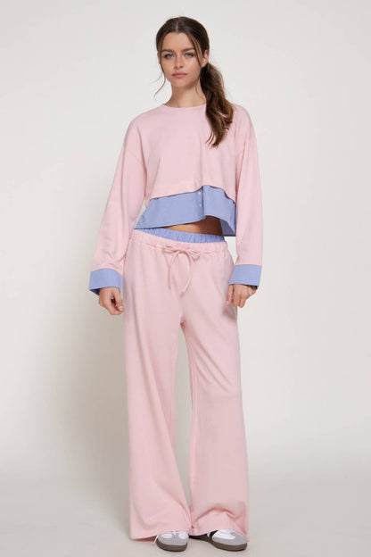 Pink & Blue Checkered Elastic Waist Sweatpants