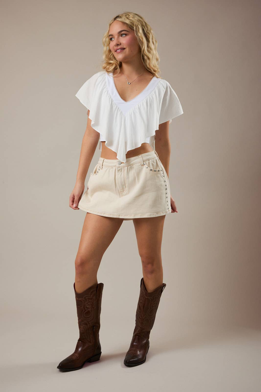 Studded Detail Low Waist Skort