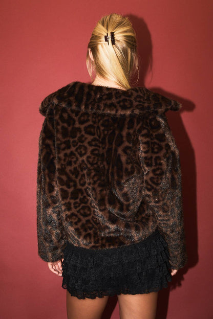 Animal Print Faux Fur Zippered Jacket