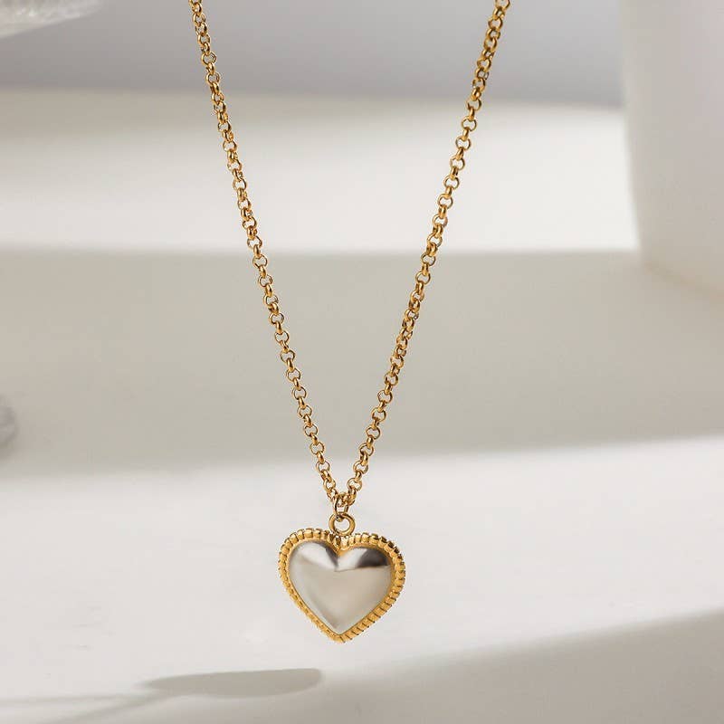 Dual Tone Stainless Steel Heart Necklace