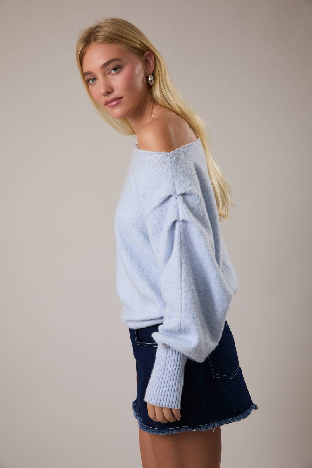 Baby Blue Off The Shoulder Sweater