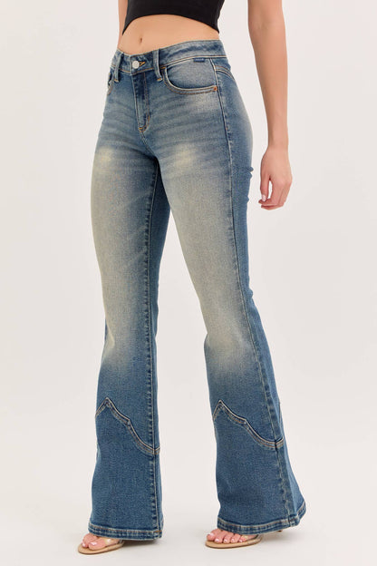 Mid Rise Western Super Flare Jeans
