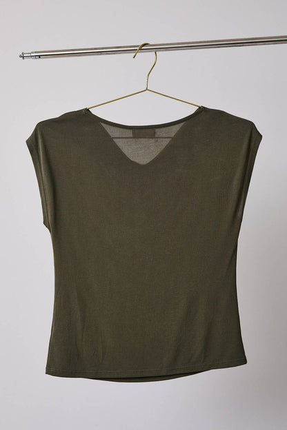 Olive Cowl Neck Cap Sleeve Top