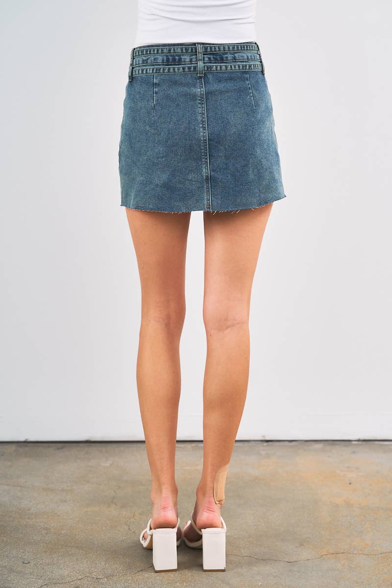 6575-DOUBLE BELT DENIM SKIRT