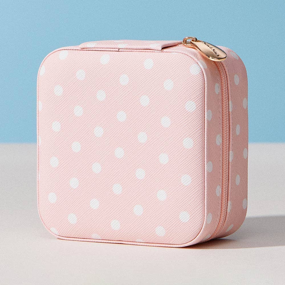Polka Dot Pattern Print Portable Square Jewelry Box