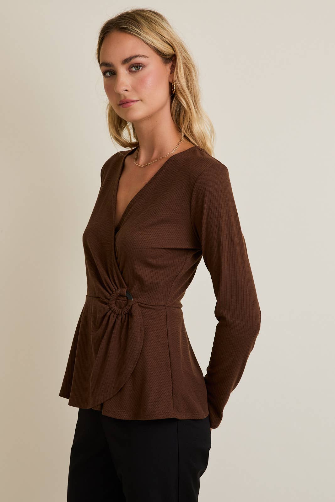 Brown Flare Hem Top