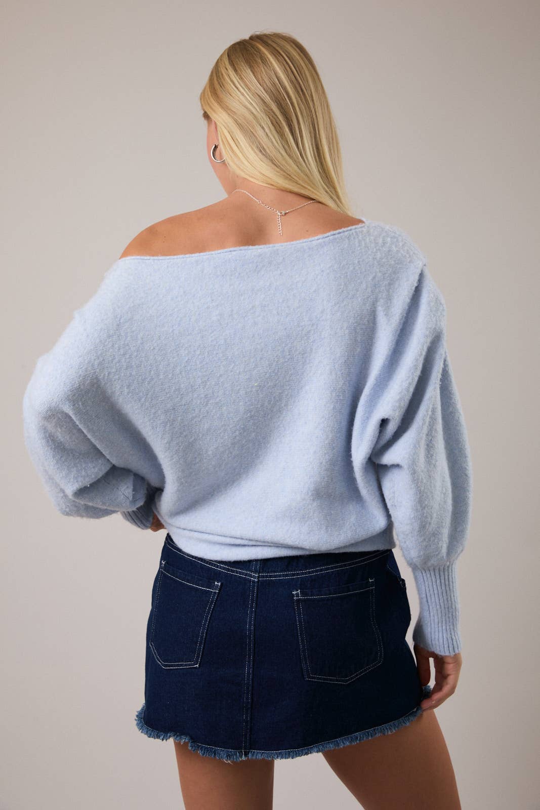 Baby Blue Off The Shoulder Sweater
