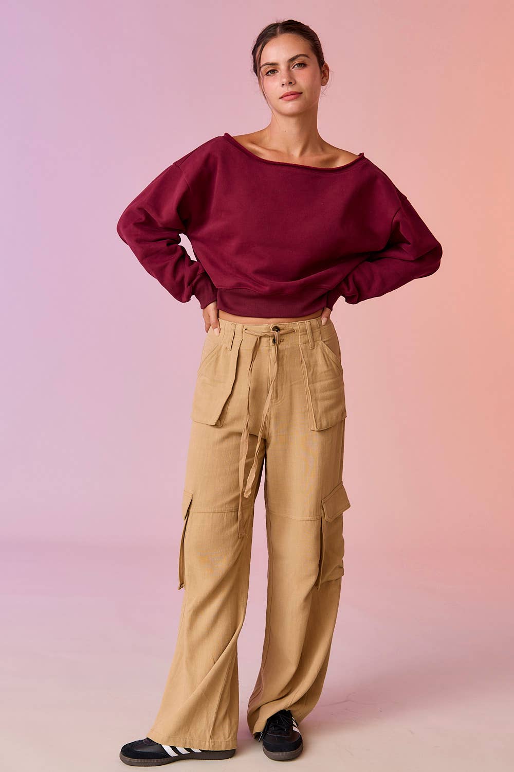 Alina Off Shoulder Cropped Cobalt Blue Sweatshirt
