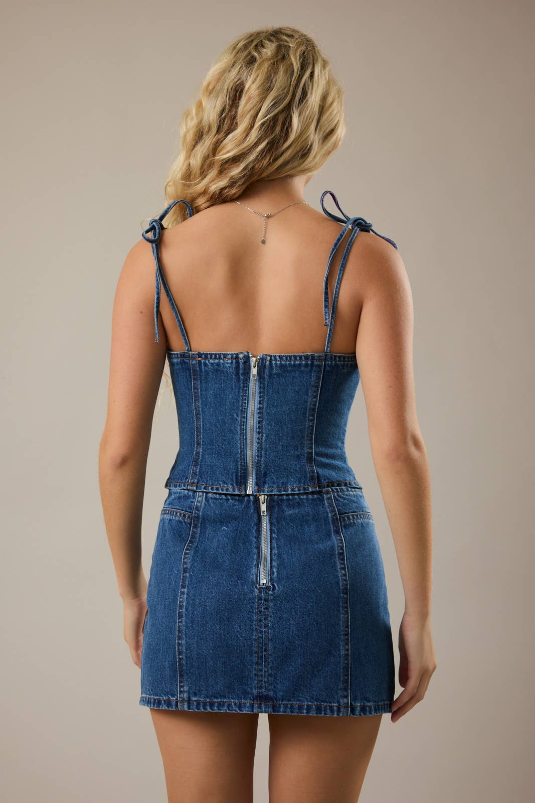 Shoulder Tie Corset Dark Denim Top