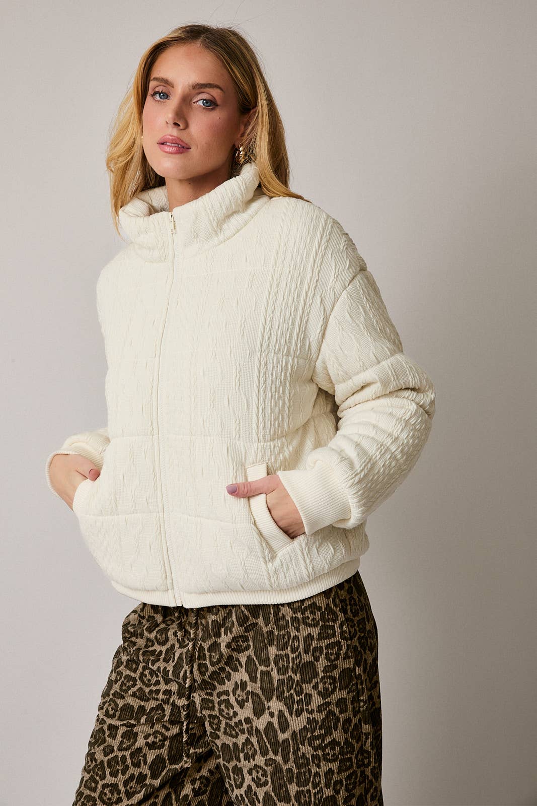 Cream Quilted Knit Jacket