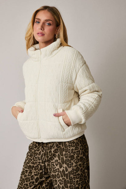 Cream Quilted Knit Jacket