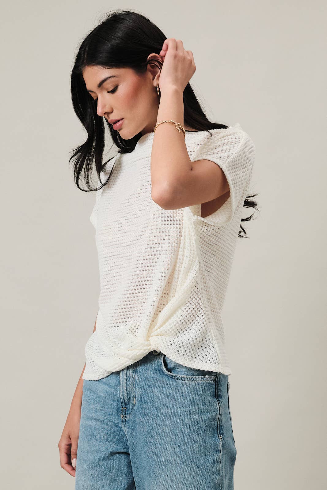 Boat Neck Knit Short Sleeve Top