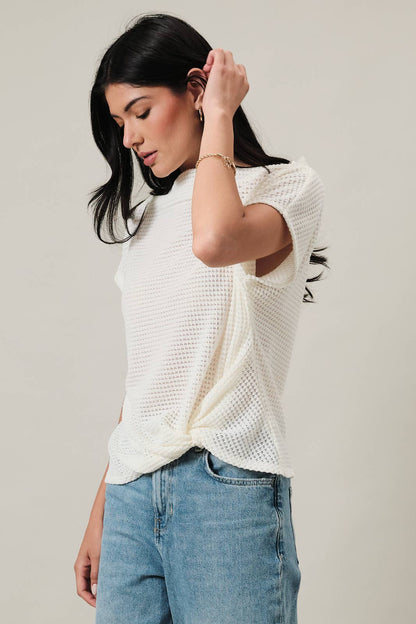 Boat Neck Knit Short Sleeve Top