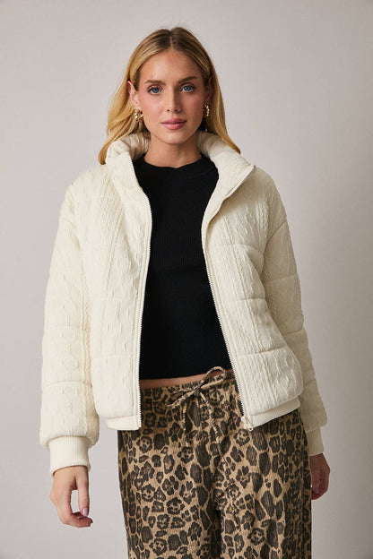 Cream Quilted Knit Jacket