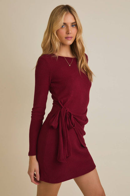 LONG SLEEVE WRAP TIE DRESS