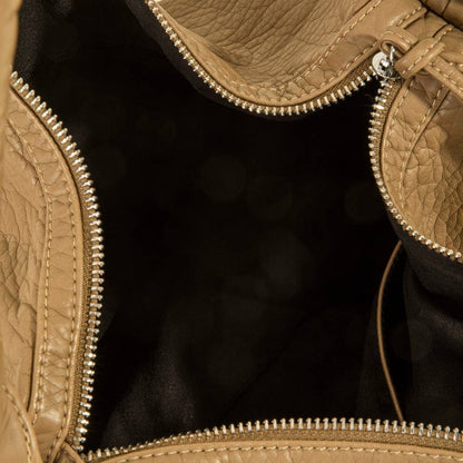 Buckle Strap Detail Beige Leather Handbag
