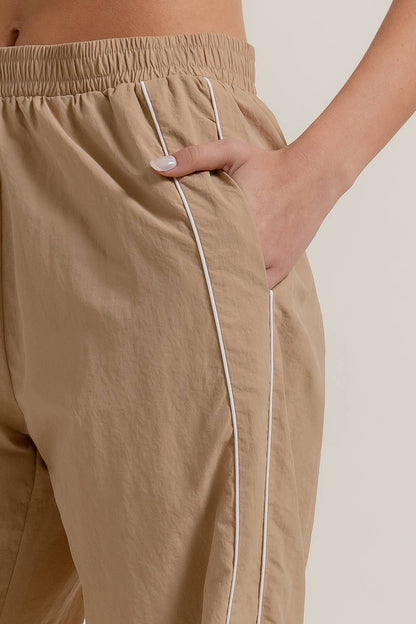 Khaki Side Piping Track Pants w/ Stopper